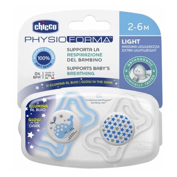 Chicco PhysioForma Light Glow-in-the-dark Silicone Pacifier 2-pack 2-6 Months Boy