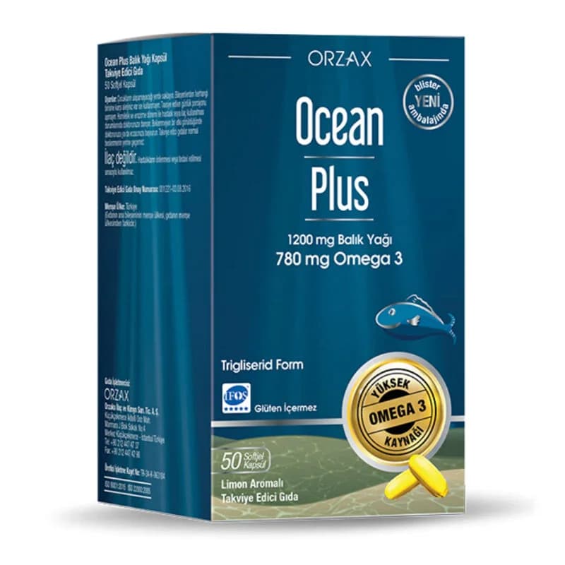 Orzax أورزاكس أوشن بلس أوميجا 3 1200 ملغ زيت السمك 50 كبسولة هلامية