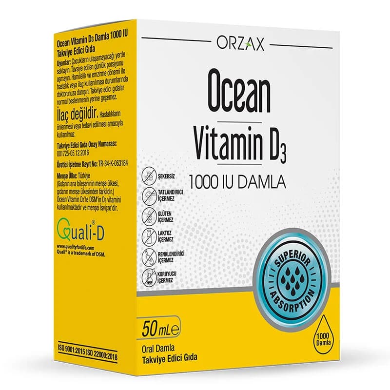 Orzax قطرة أورزاكس أوشن فيتامين د3 1000 وحدة دولية 50 مل