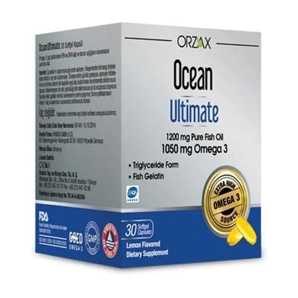 Orzax أورزاكس أوشن ألتيميت 1200 ملغ زيت سمك نقي 1050 ملغ أوميجا 3 30 كبسولة