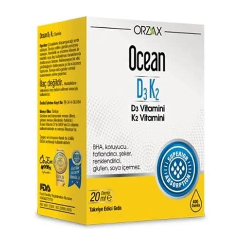 Orzax قطرات فيتامين أورزاكس أوشن د3 ك2 20 مل