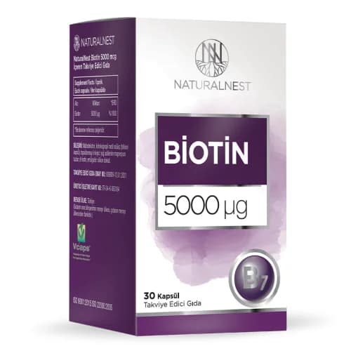 Naturalnest مكمل غذائي بيوتين 5000 ميكروجرام من ناتشورال نيست، 30 كبسولة