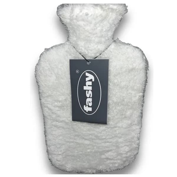 Fashy White Plush Covered Hot Water Bottle - 2L