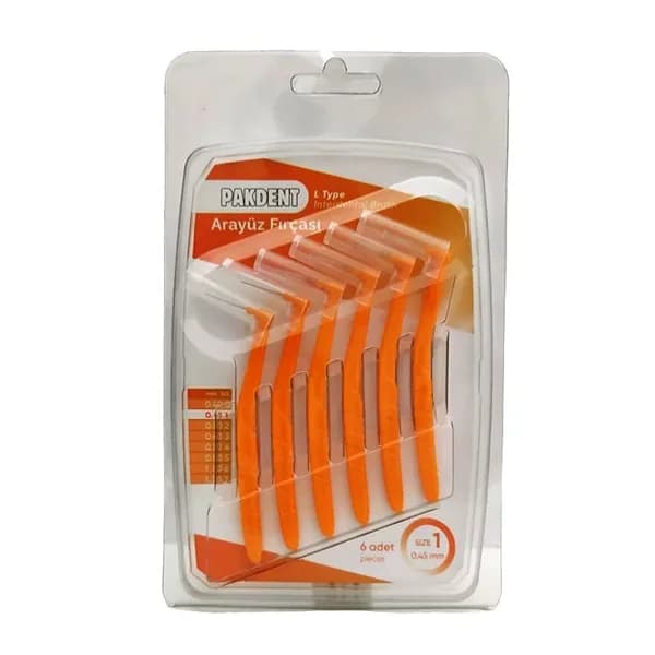Pakdent L Type Interdental Brush - Orange 0.45 mm